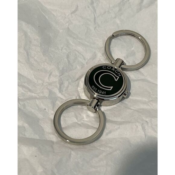 Coach Silver Green Black Dual Key Chain / Fob Purse Charm with Release - Picture 9 of 12